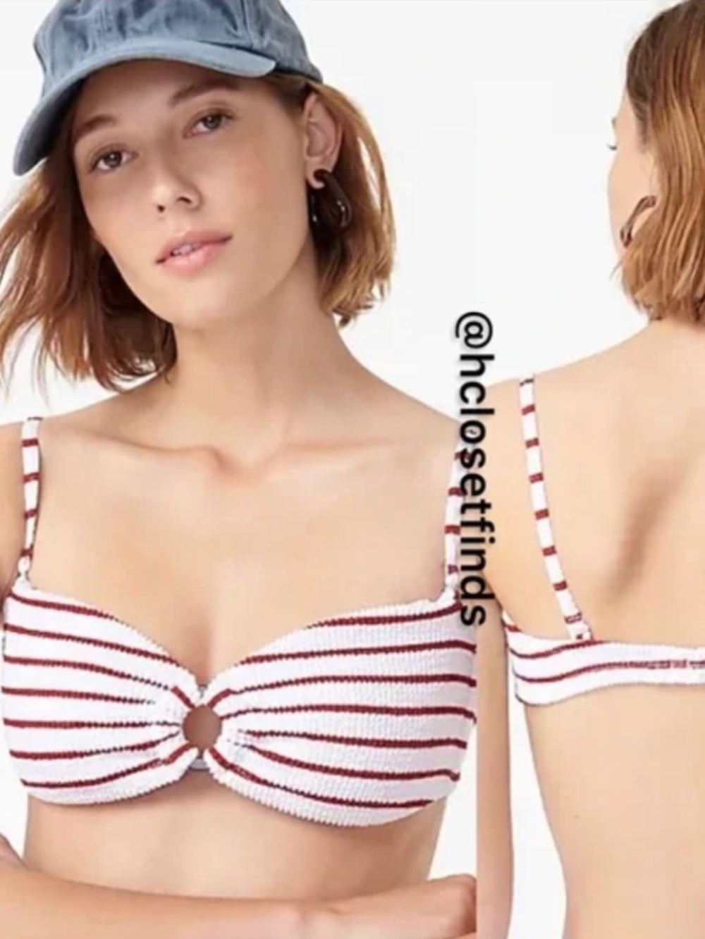 J.Crew White & Red Striped Bandeau Bikini Top XS
